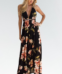 Black summer dress with floral pattern and loose fit – Mayra