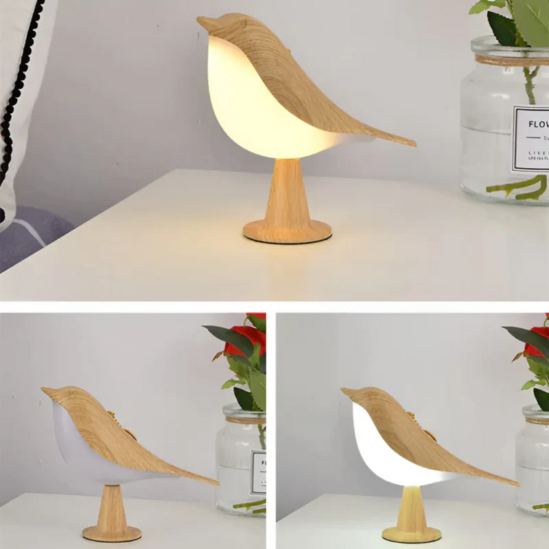 Stilfuld LED-fuglelampe med touchbetjening og aromaterapi - FeatherGlow