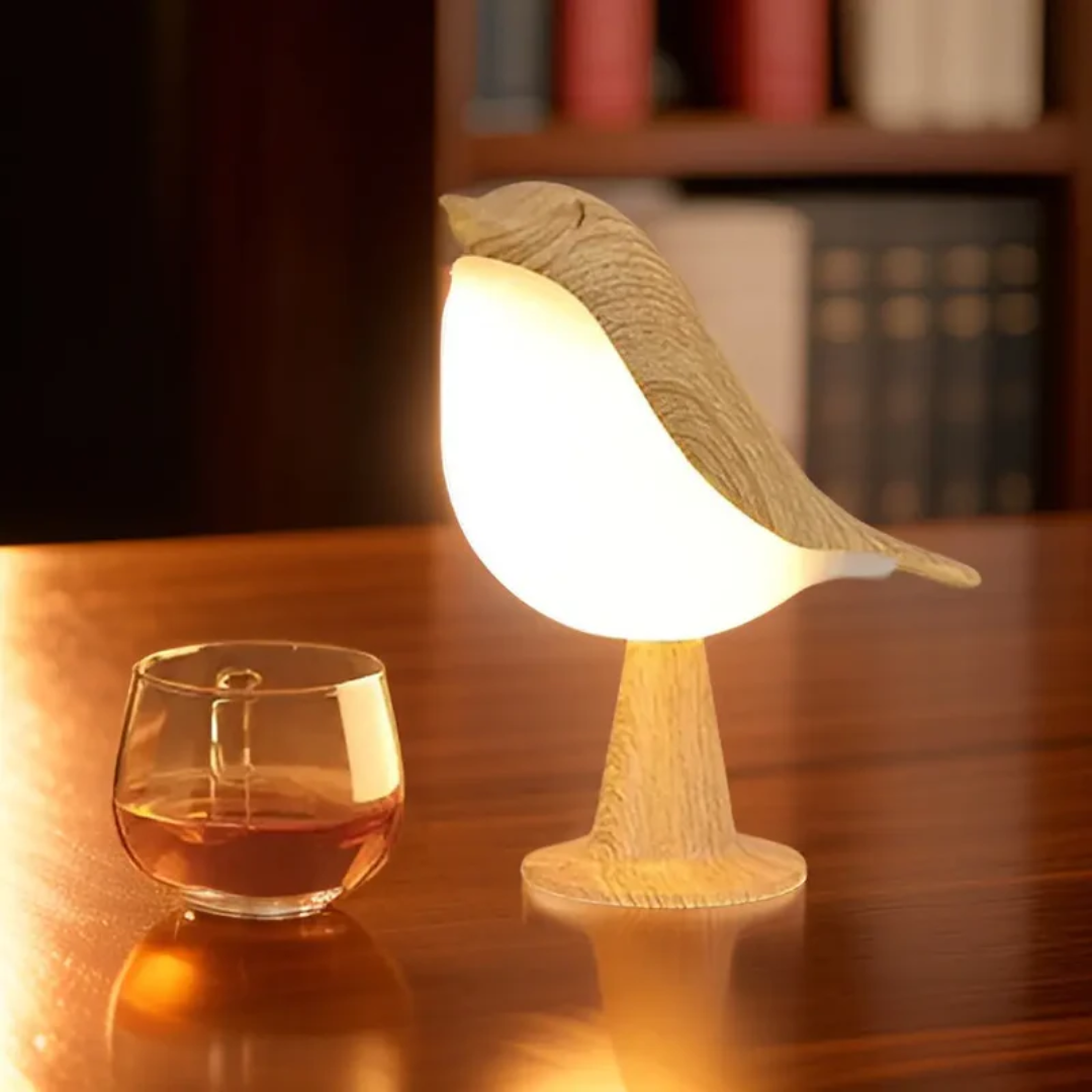 Stilfuld LED-fuglelampe med touchbetjening og aromaterapi - FeatherGlow