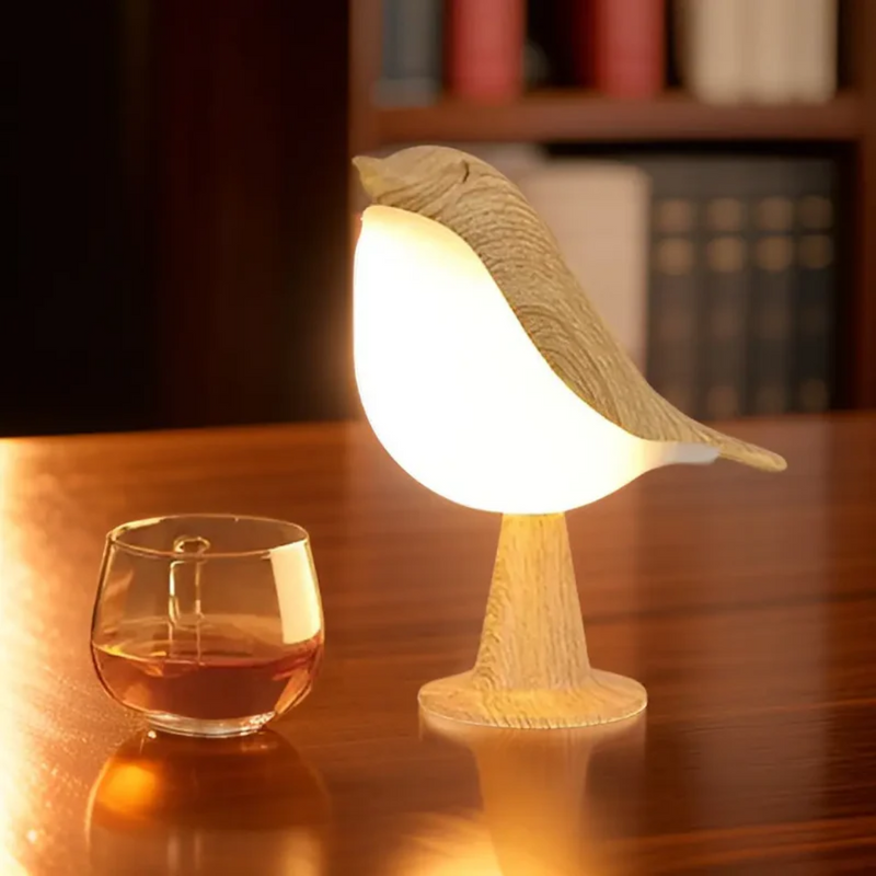 Stilfuld LED-fuglelampe med touchbetjening og aromaterapi - FeatherGlow