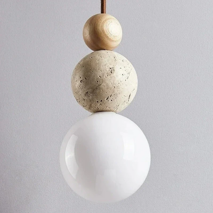 Modern Travertine and Mahogany Pendant Lamp - NaturaLuxe