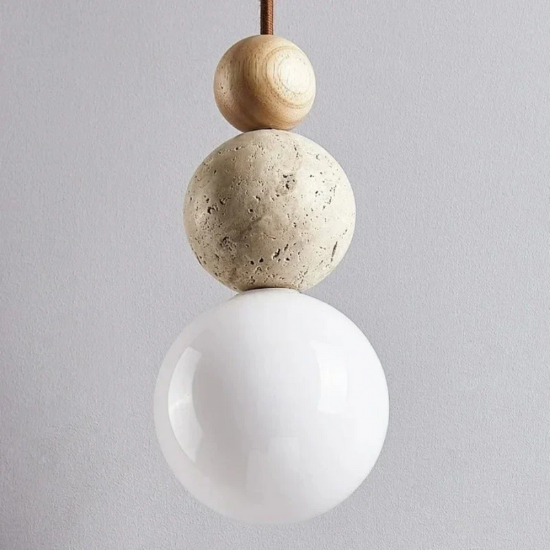 Modern Travertine and Mahogany Pendant Lamp - NaturaLuxe