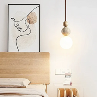 Modern Travertine and Mahogany Pendant Lamp - NaturaLuxe