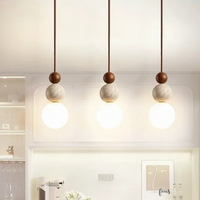 Modern Travertine and Mahogany Pendant Lamp - NaturaLuxe