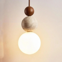 Modern Travertine and Mahogany Pendant Lamp - NaturaLuxe