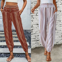 Boho High-Waist Women's Pants with Print & Smocked Waist – Linara
