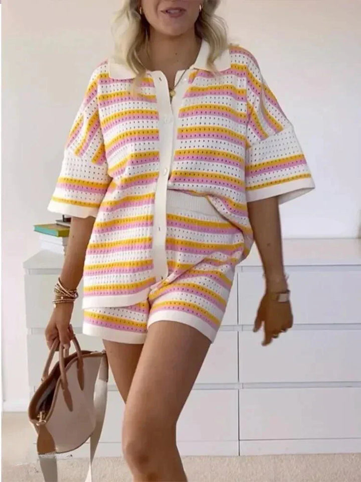 Striped Women's Summer Pants with Top and Shorts – Faye