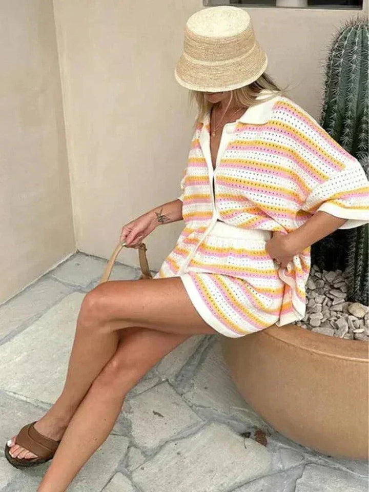 Striped Women's Summer Pants with Top and Shorts – Faye