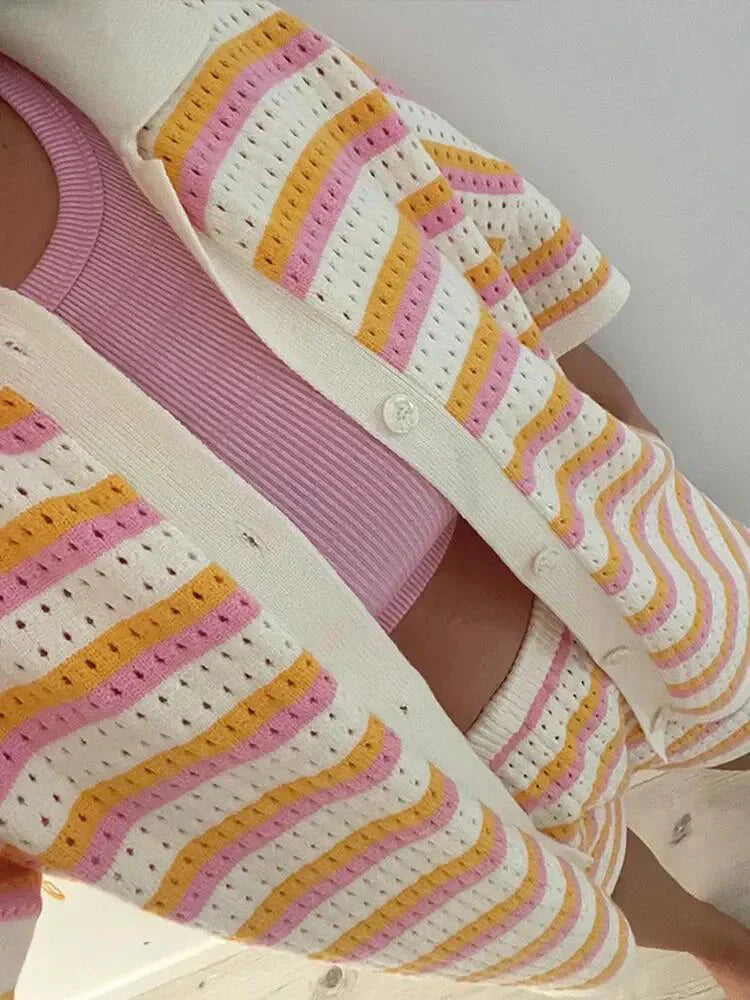 Striped Women's Summer Pants with Top and Shorts – Faye