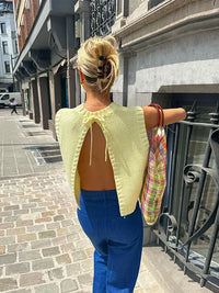 Yellow women's knit top with airy knit structure – Eliza
