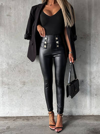 Trendy Leather Women's Pants with High Waist - Sabine