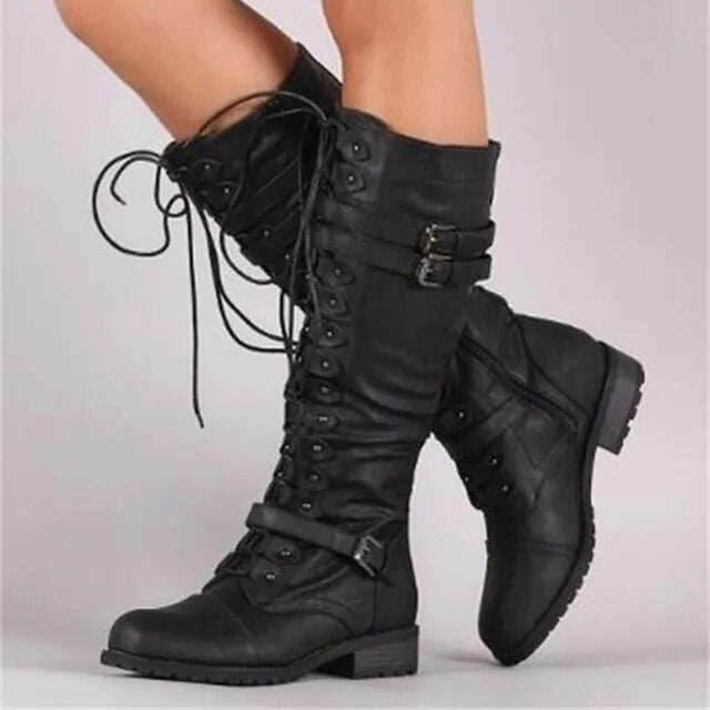 Retro Women's Lace-up Boots with Buckle - Bella