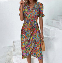 Button dress with V-neck & short sleeves – Luisa