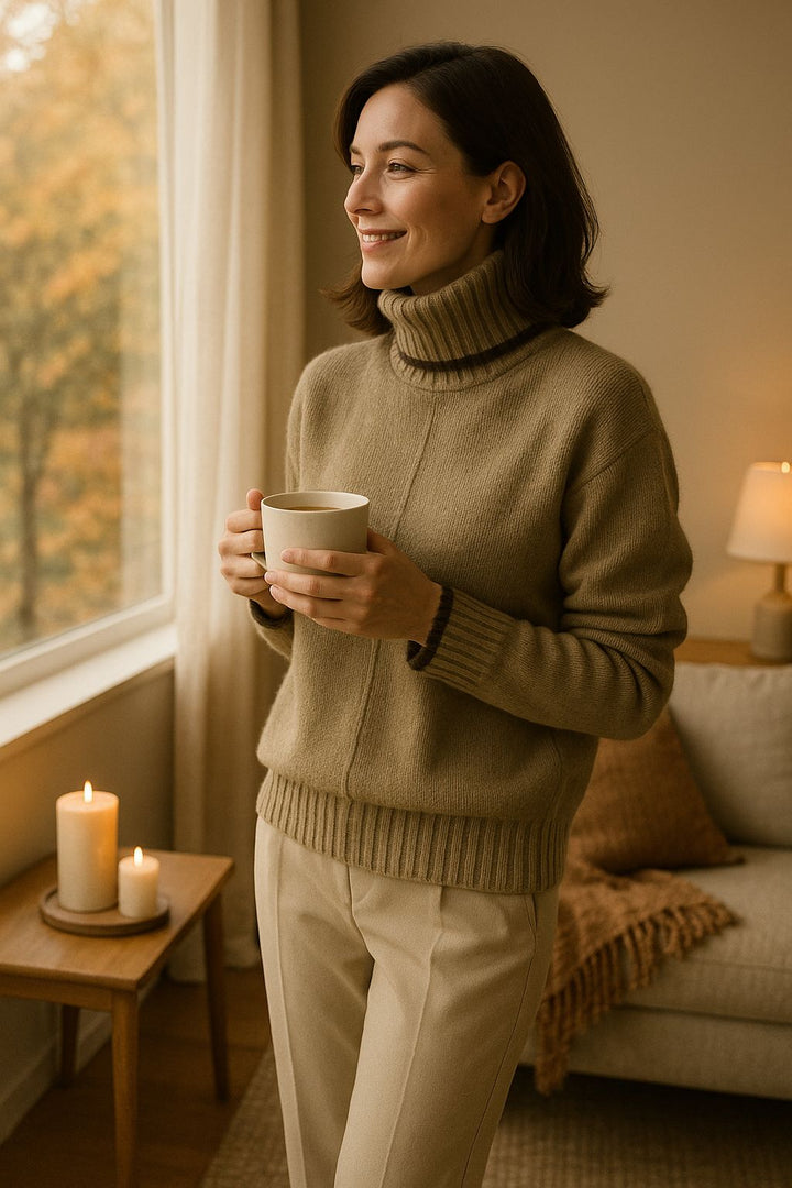 Soft cashmere blend women's sweater with stand-up collar – Liv