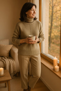 Soft cashmere blend women's sweater with stand-up collar – Liv