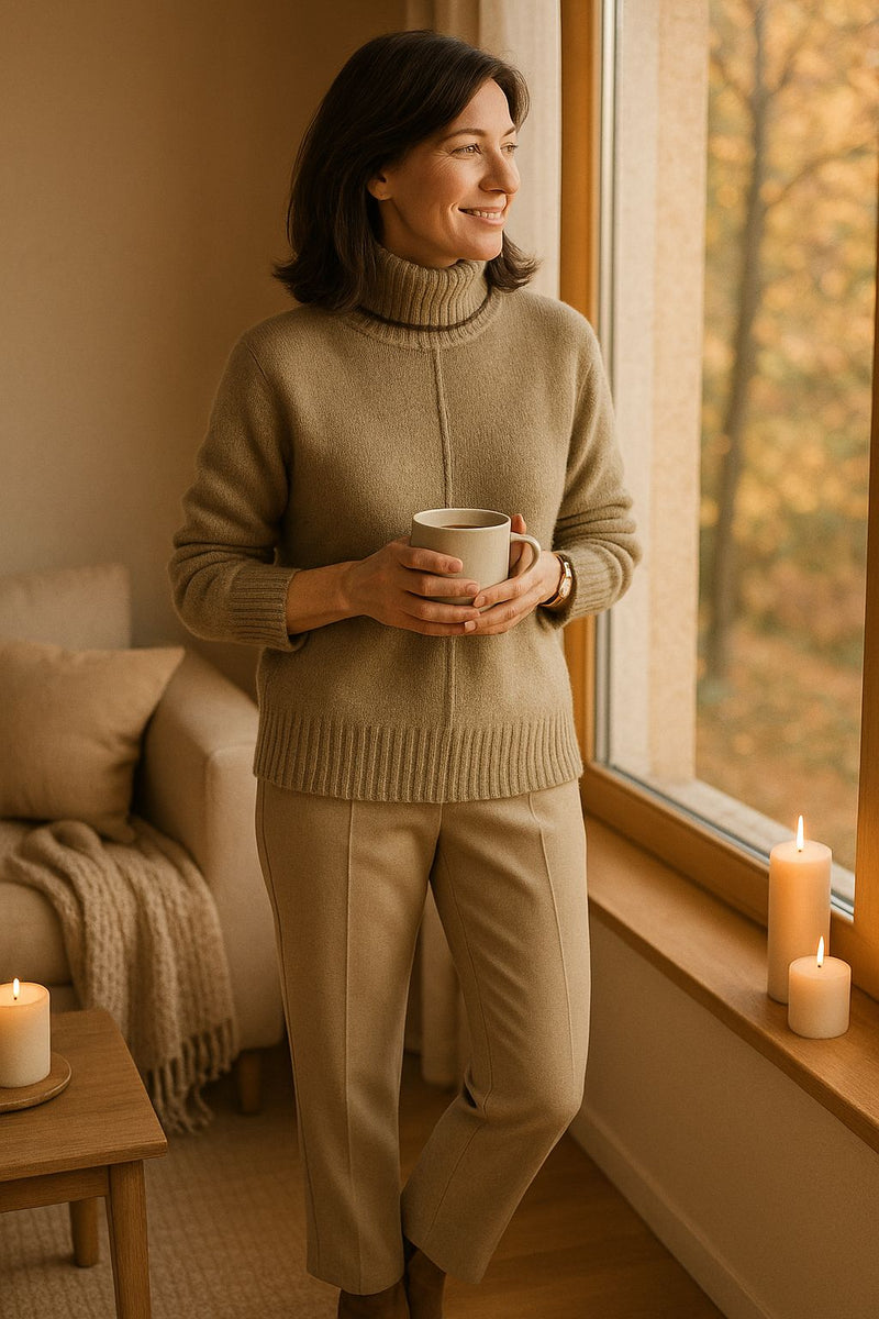 Soft cashmere blend women's sweater with stand-up collar – Liv