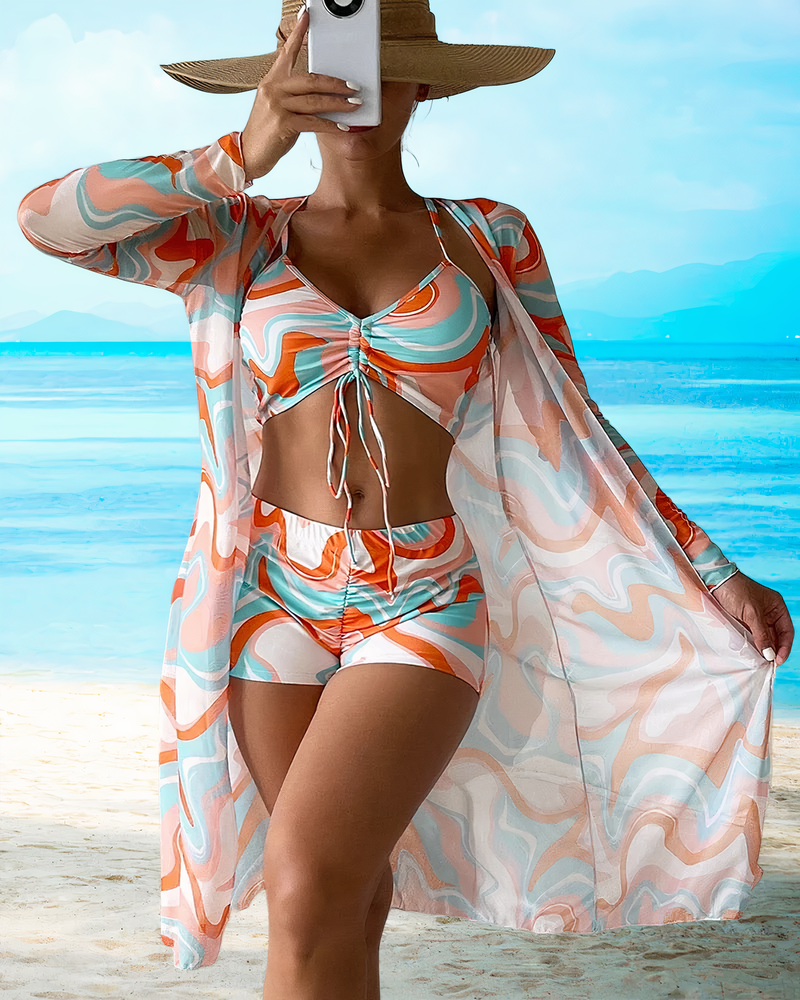 Conjunto de bikini de tres piezas con cintura alta y cover-up – Marisse