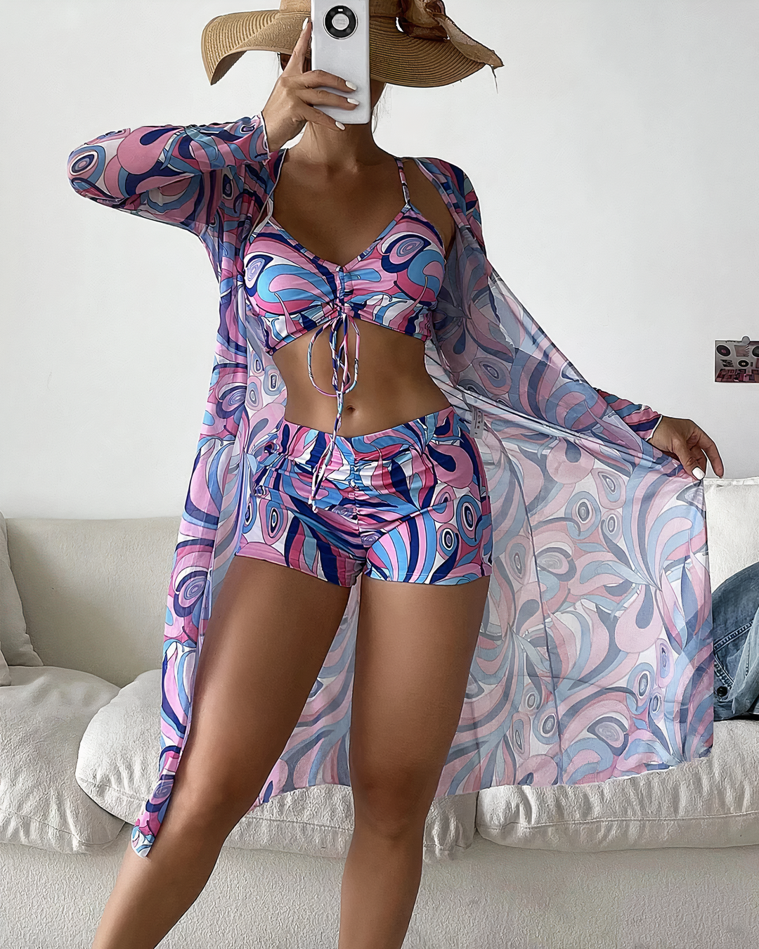 Conjunto de bikini de tres piezas con cintura alta y cover-up – Marisse