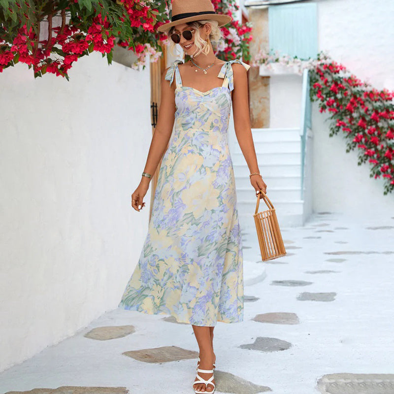 Blumen Midi-Kleid aus leichtem Stoff – Alina