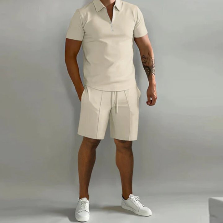Herre sportssæt polo med lynlås og shorts sommerstil - Dario