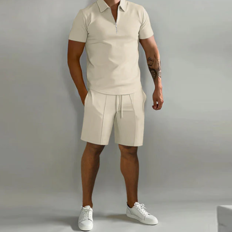 Herre sportssæt polo med lynlås og shorts sommerstil - Dario