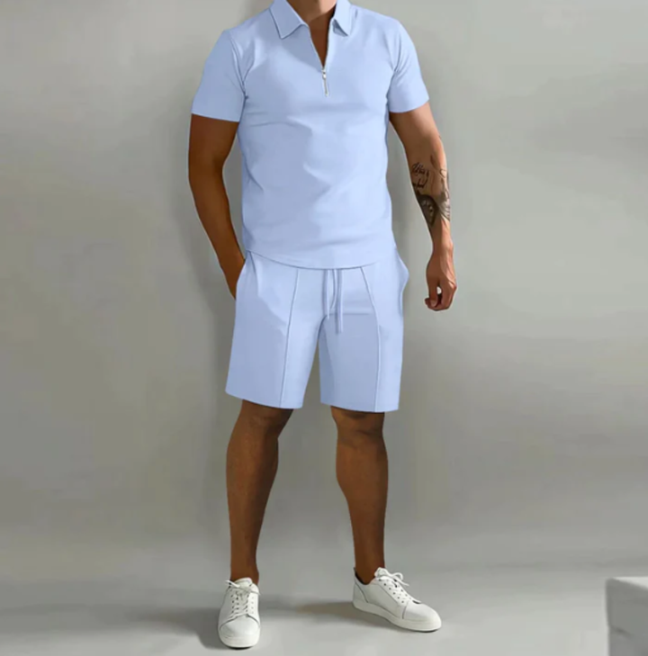 Herre sportssæt polo med lynlås og shorts sommerstil - Dario