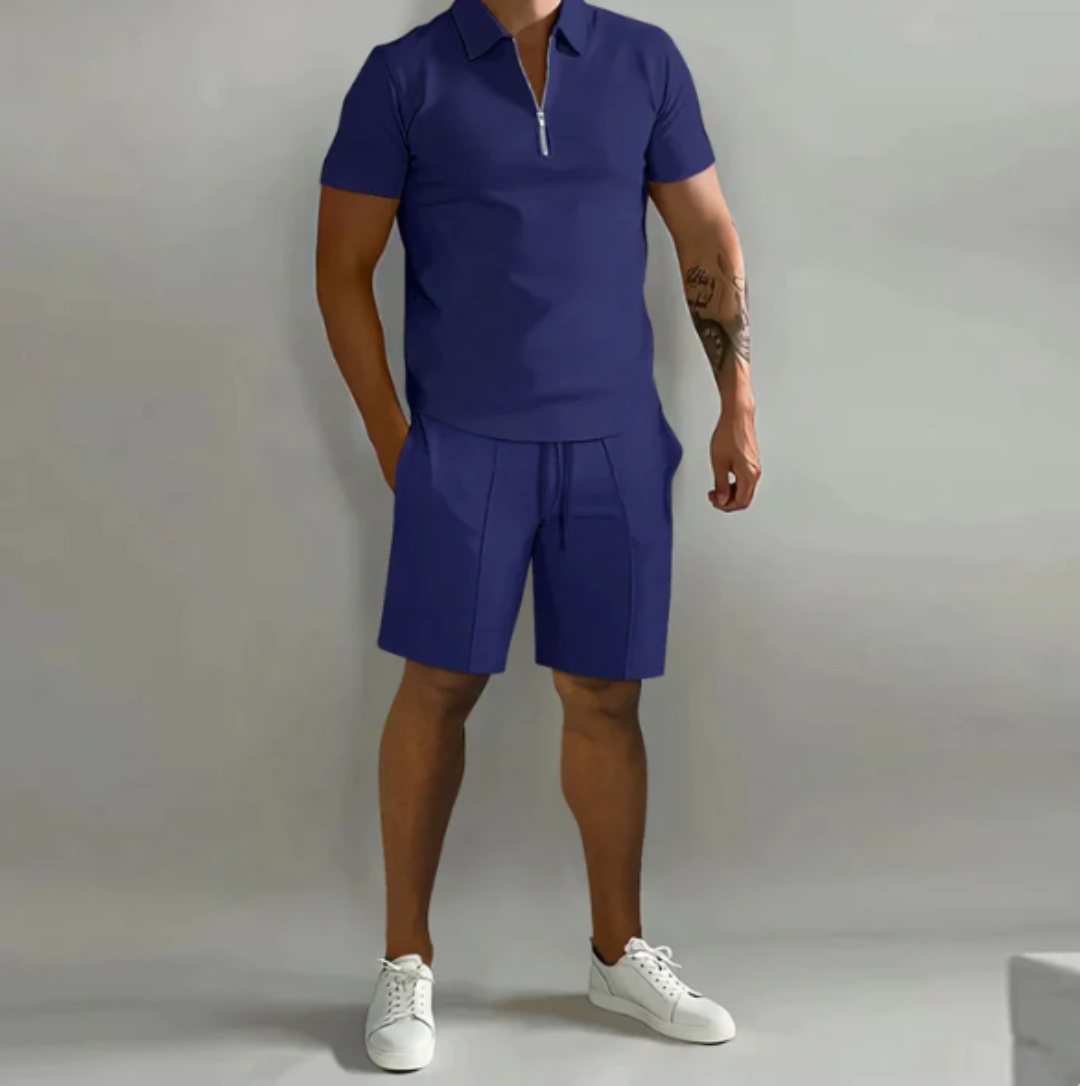 Herre sportssæt polo med lynlås og shorts sommerstil - Dario