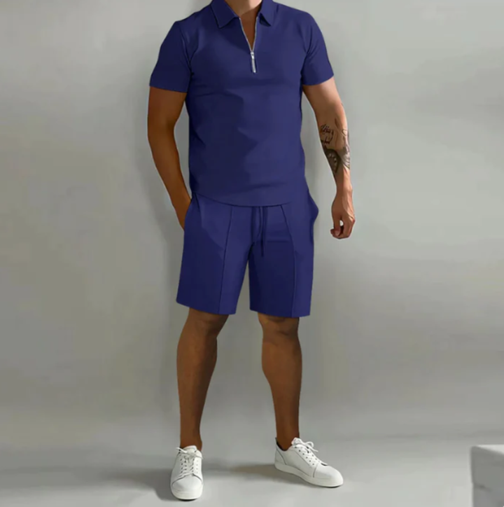 Herre sportssæt polo med lynlås og shorts sommerstil - Dario