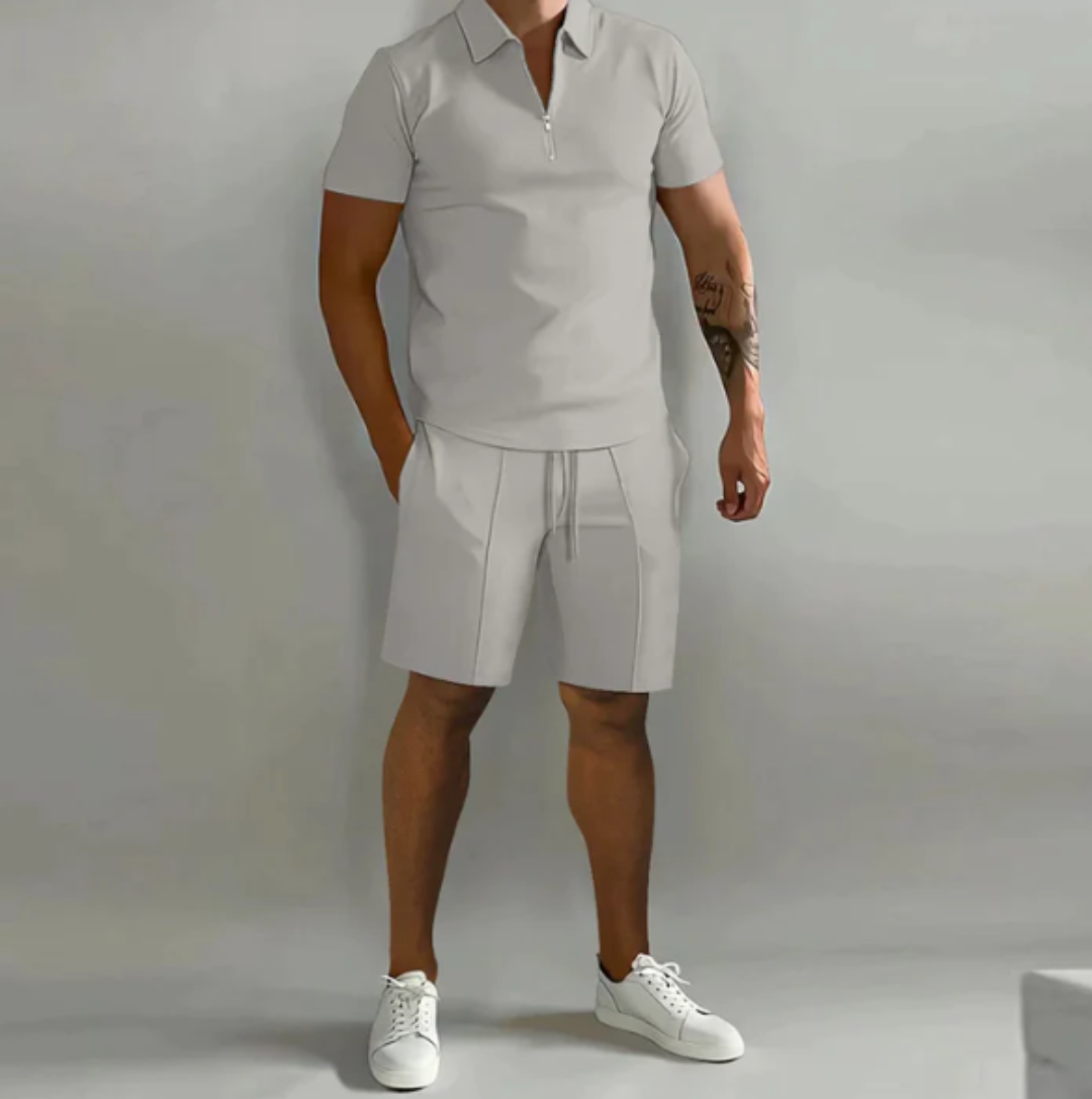 Herre sportssæt polo med lynlås og shorts sommerstil - Dario