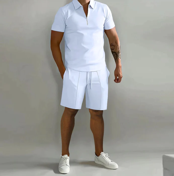 Herre sportssæt polo med lynlås og shorts sommerstil - Dario
