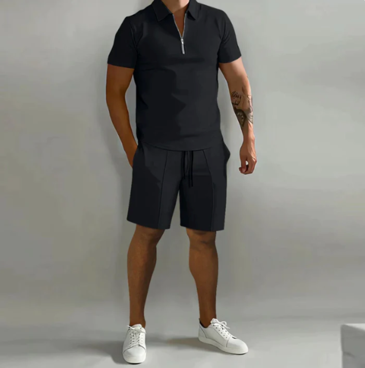 Herre sportssæt polo med lynlås og shorts sommerstil - Dario