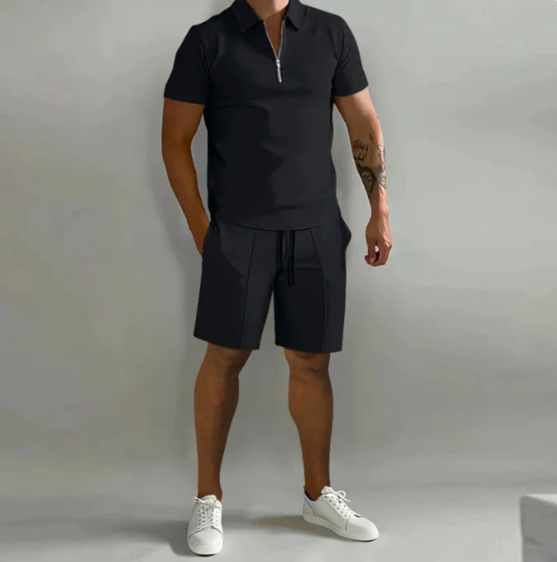 Herre sportssæt polo med lynlås og shorts sommerstil - Dario