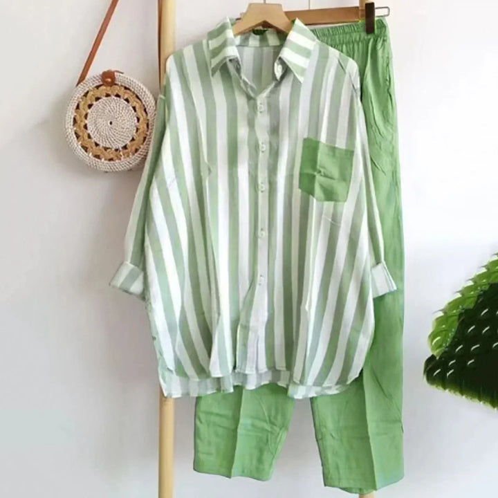 Casual blouse and pants set made of airy fabric – Noémie