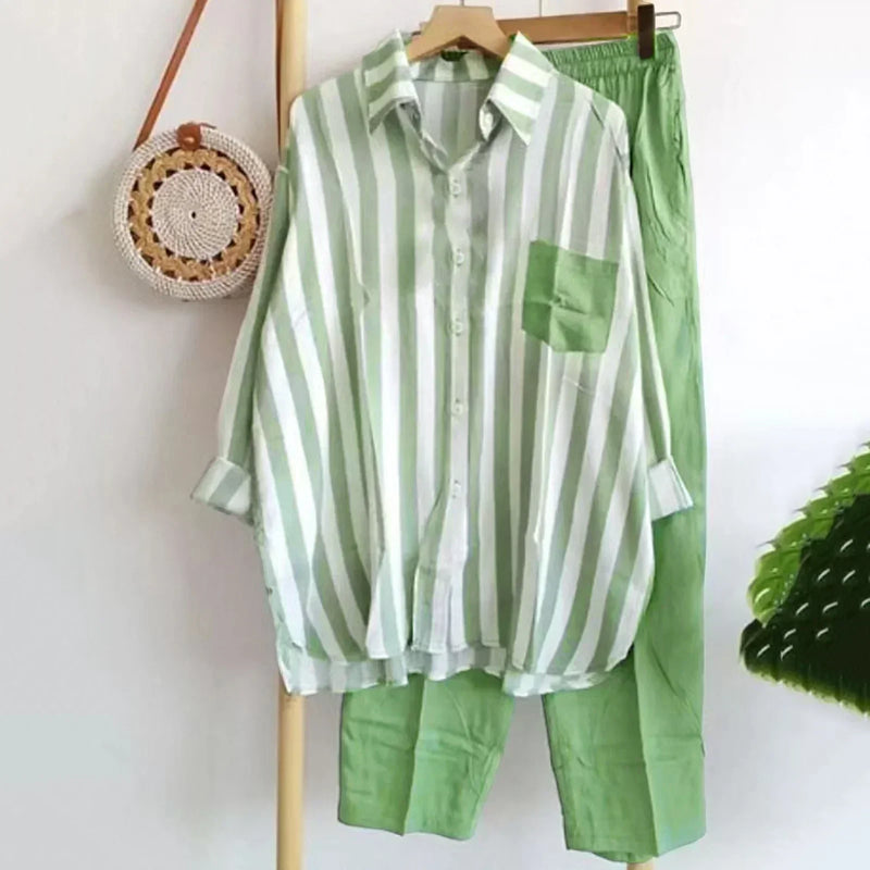 Casual blouse and pants set made of airy fabric – Noémie