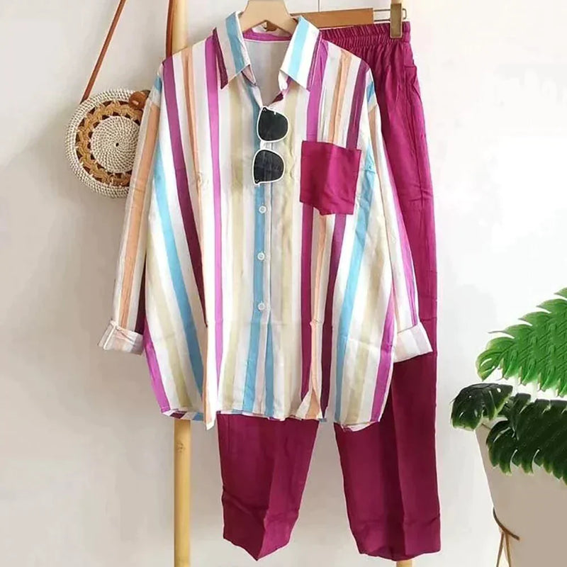 Casual blouse and pants set made of airy fabric – Noémie
