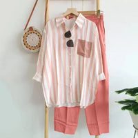 Casual blouse and pants set made of airy fabric – Noémie