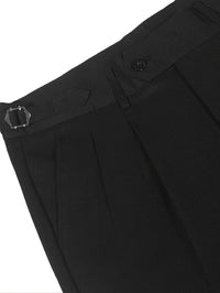 Schwarze Herrenanzughose mit Bundfalten, verstellbarem Verschluss, elegantes Design.