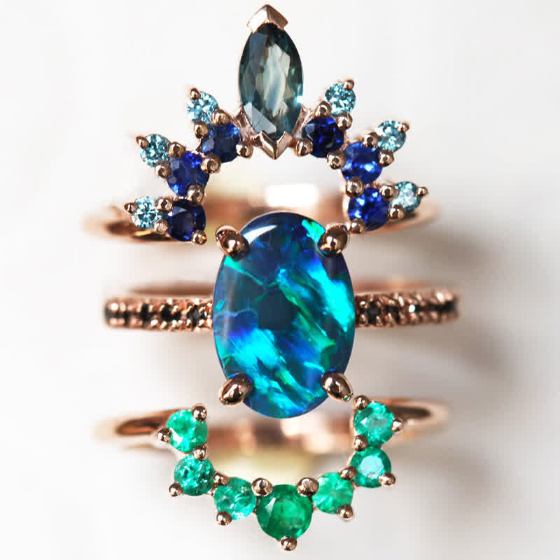 Sapphire and Opal Ring Set (3-piece) – Isabella