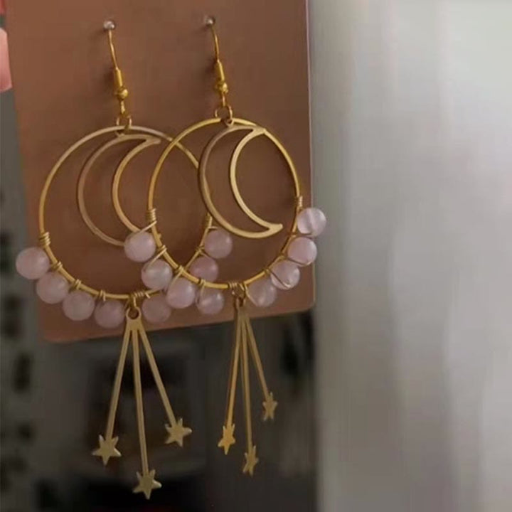 Natural Crystal Moon Star Earrings – Elara