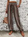 Boho High-Waist Damenhose mit Print & gesmoktem Bund – Linara