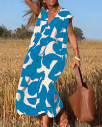 V-Hals Maxi Kleid mit Print - Bella