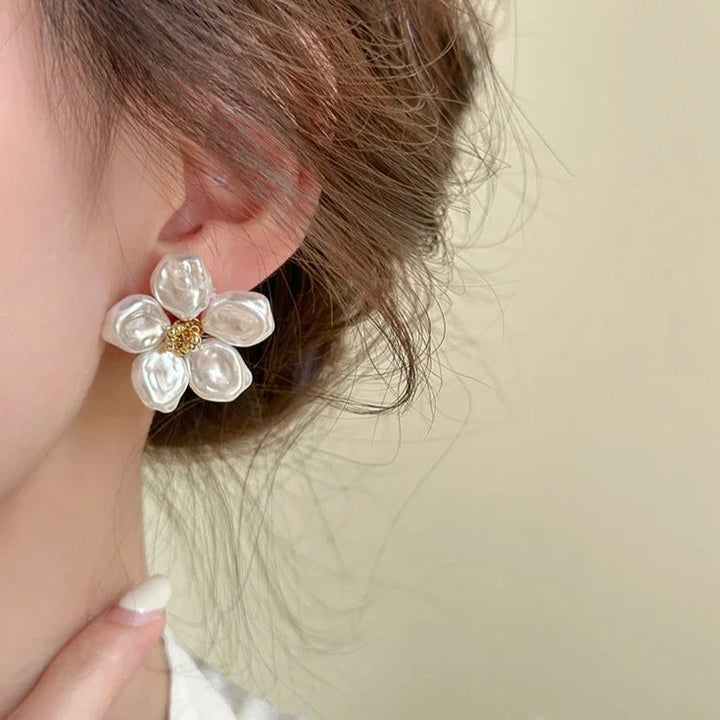 Irregular Pearl Petal Earrings – Celine