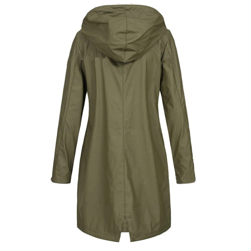Damen Herbstmantel lang mit hohem Kragen & Knopf-Riegel – Leandra