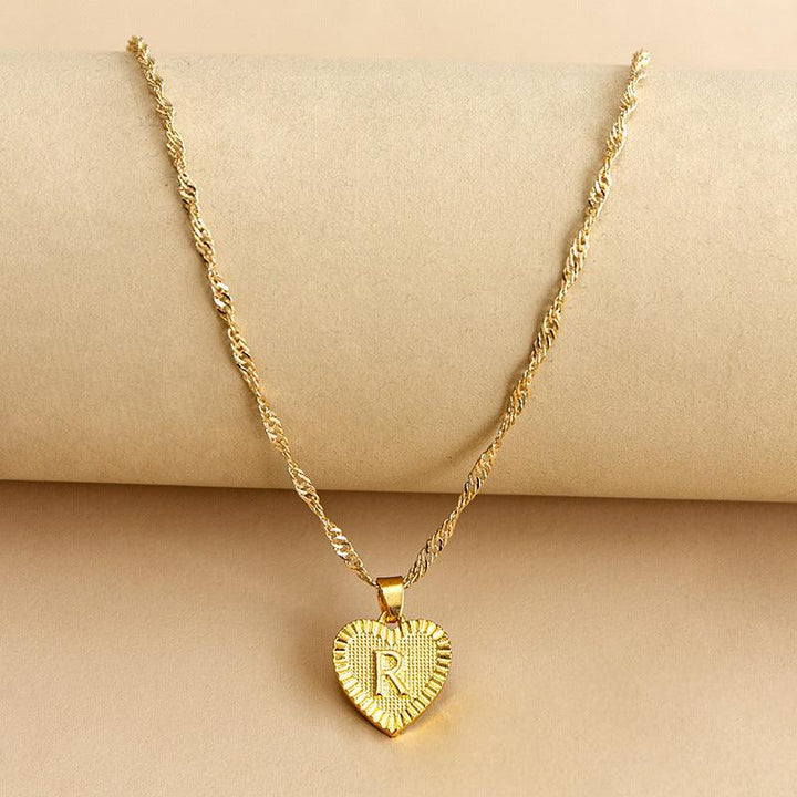 Golden Initial Heart Pendant Necklace - Amara