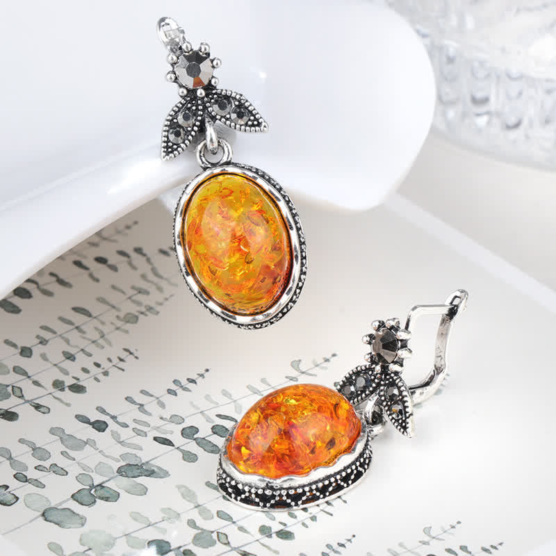 Retro flower earrings with amber - Nora