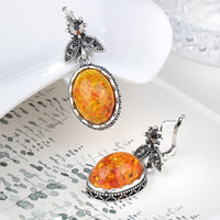 Retro flower earrings with amber - Nora