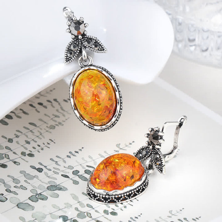 Retro flower earrings with amber - Nora