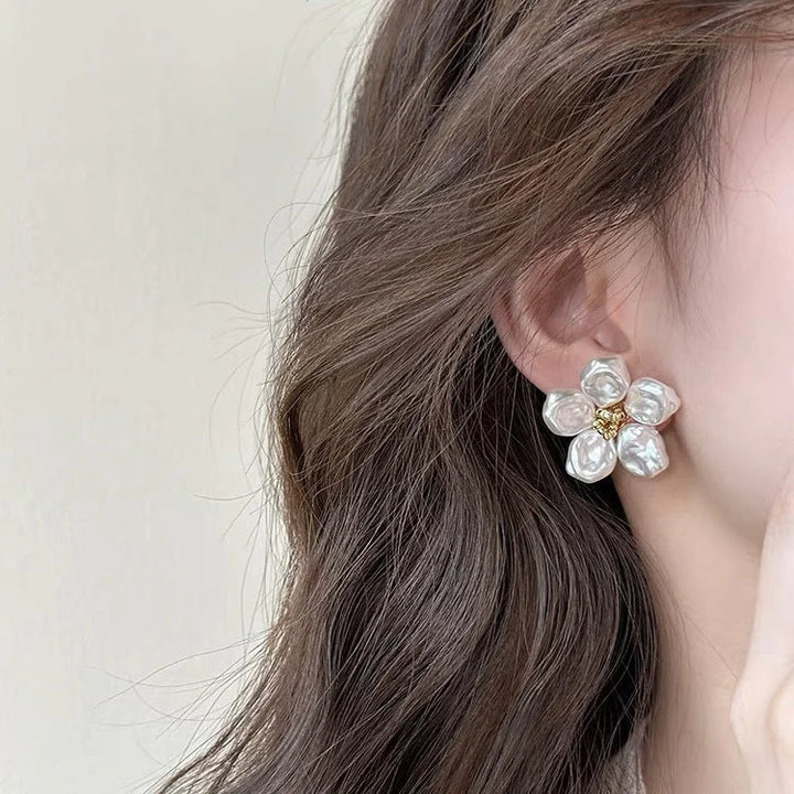 Irregular Pearl Petal Earrings – Celine