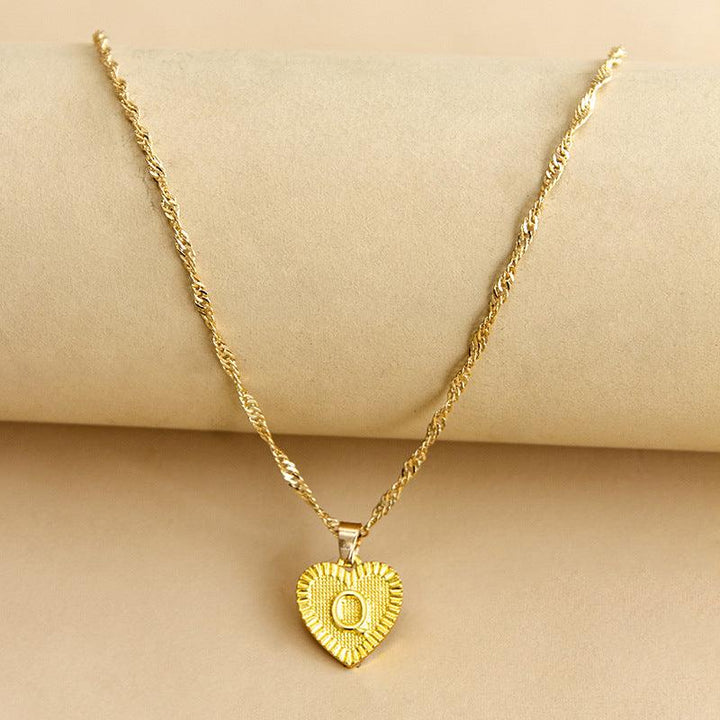 Golden Initial Heart Pendant Necklace - Amara
