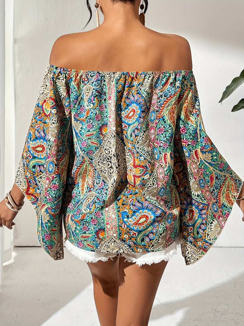 Off-Shoulder Blouse with Geometric Print – Noémie